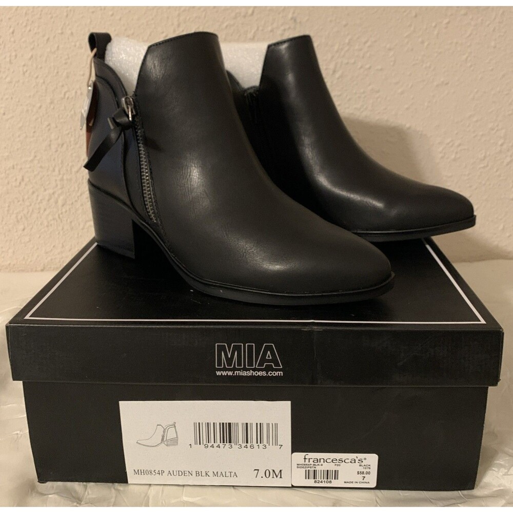 MIA Auden Ankle Boots Women’s 7 M Black Side Zip Heel New